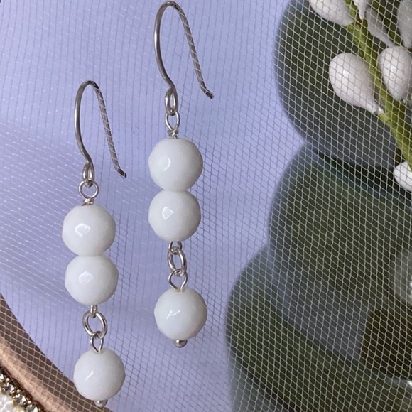 WHITE Jade Beads & Sterling Silver Earrings - Picture 6 of 12